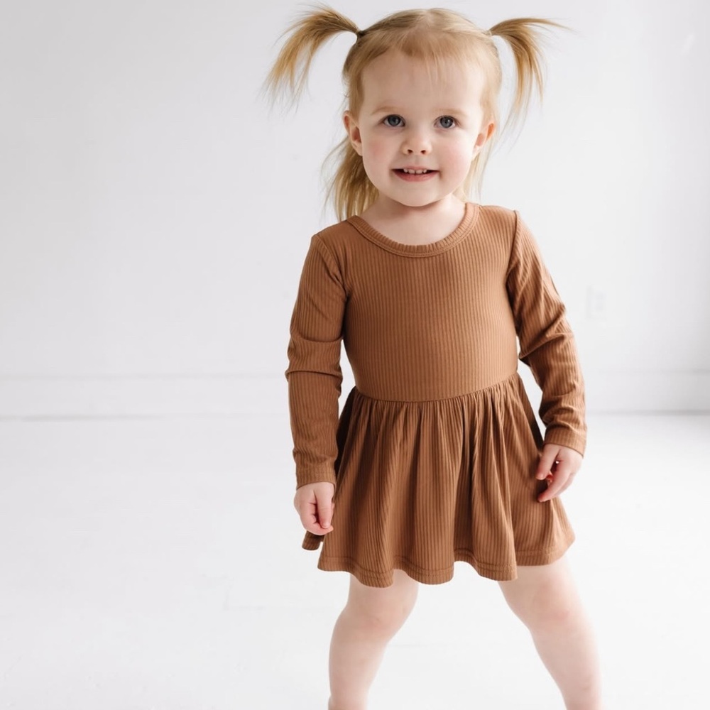 Little Sleepies Caramel Ribbed Twirl Dress with bodysuit 3-6m